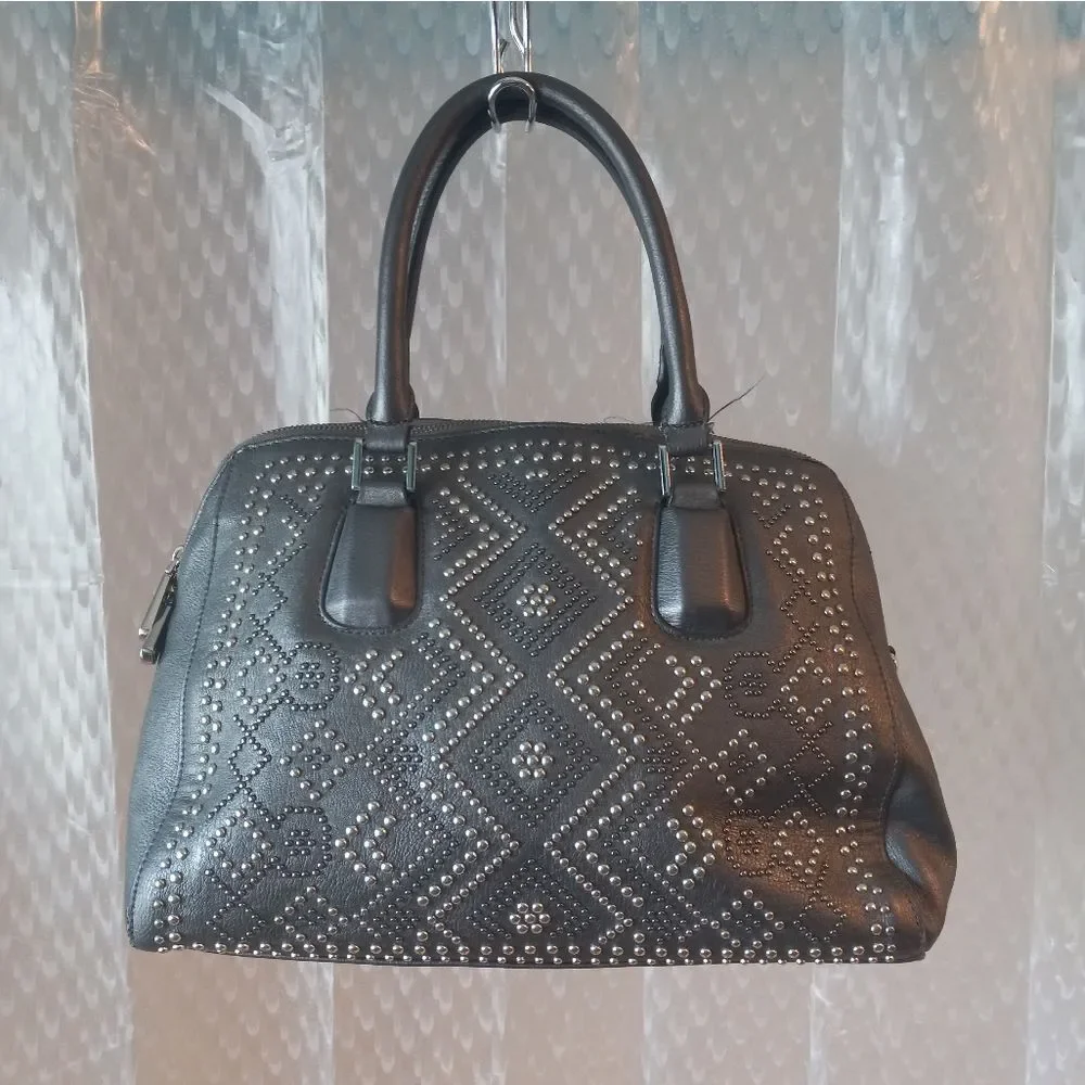 Charming Charlie Gray Faux Leather Handbag Rhinestones Purse